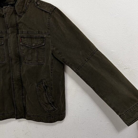 Levis Jacket Adult M Green Canvas Full Zip Military Sherpa Lined Mid Weight Coat - Picture 4 of 12
